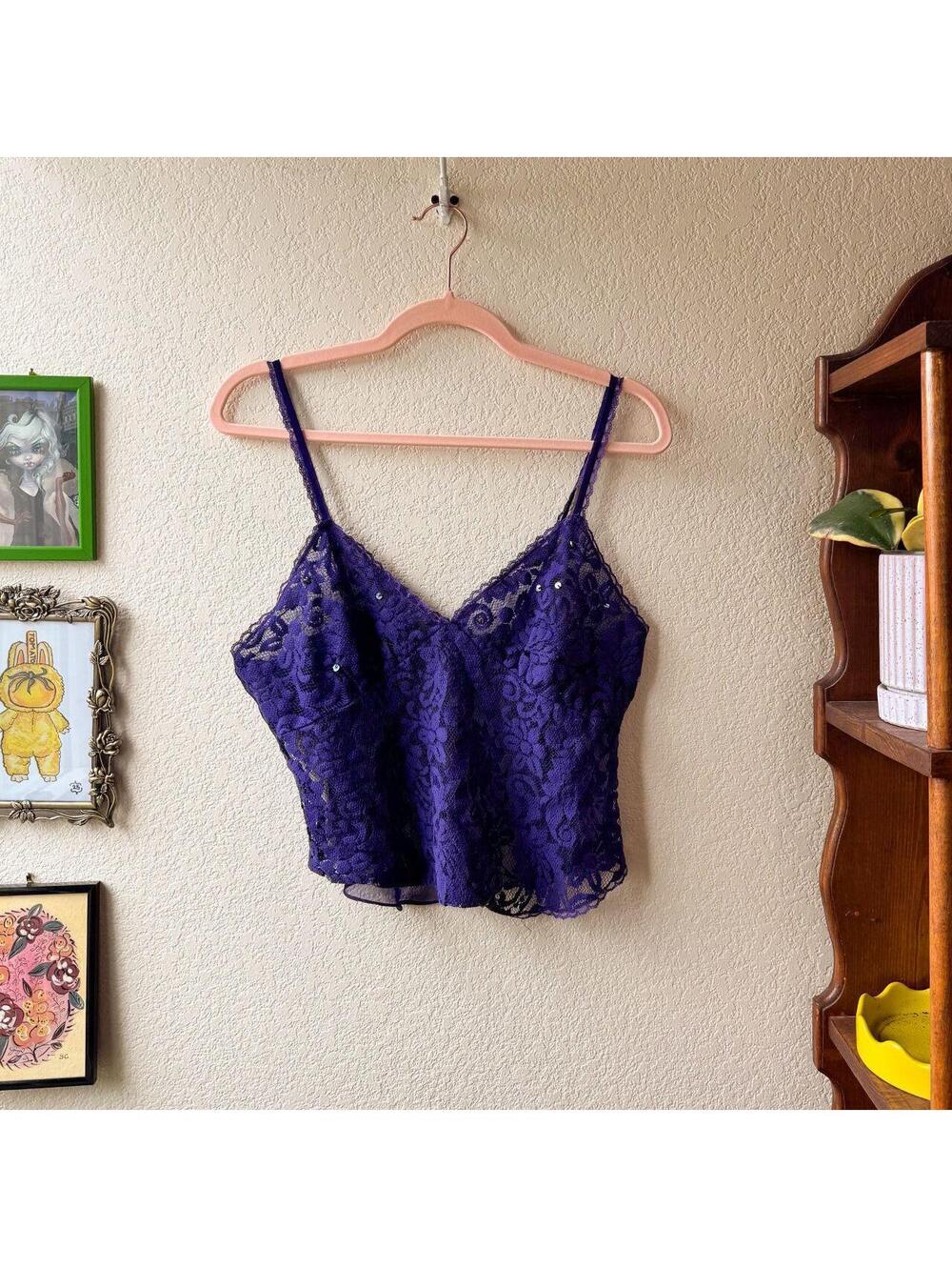 Vintage Women's 90s Y2K Whimsygoth Fairy Lace Sequin Mesh Blouse
